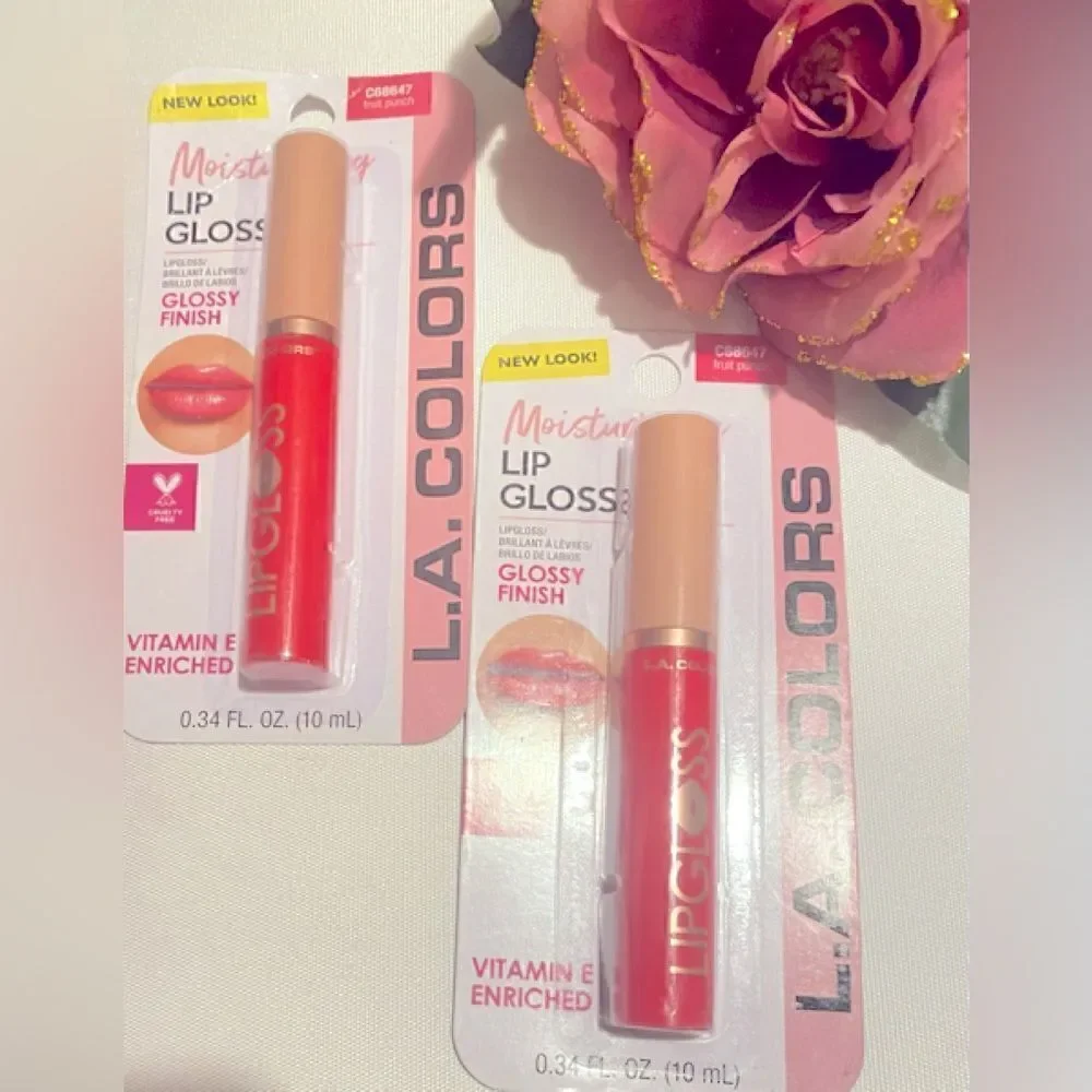 🛍️L.A. Colors Set of 2 Moisturizing Lip Gloss 💄 Fruit Punch 0.34FL.OZ(10mL)🎀